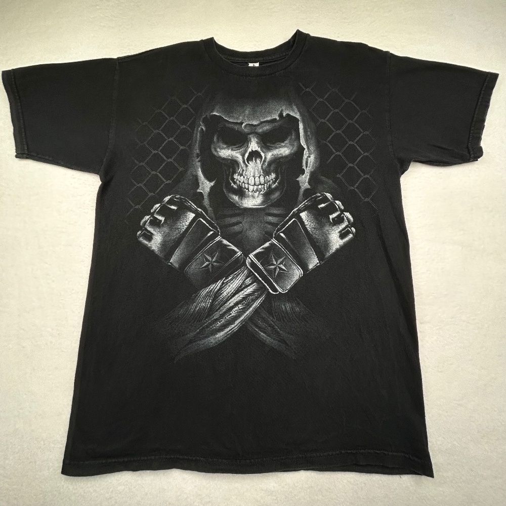 Alstyle VINTAGE Y2K Medium Black Reaper Skull MMA Graphic T-shirt UFC Fightwear